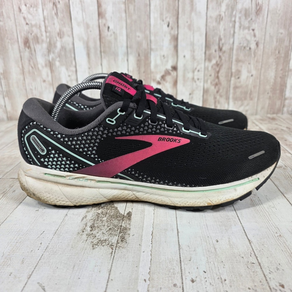 Brooks Ghost 14 Womens Running Shoes Black Pink Seafoam 1203561B013 Size 11 B